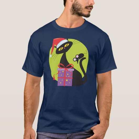 Zwarte kerstmuis van 1950 met zwarte kerst t-shirt (Voorkant)