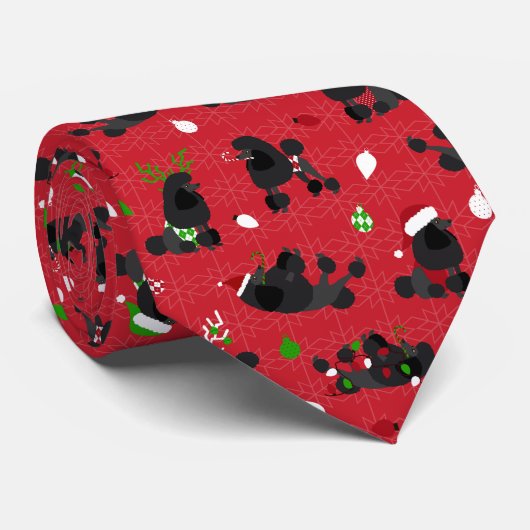 Zwarte kerstpannen rode Stropdas (Opgerold)