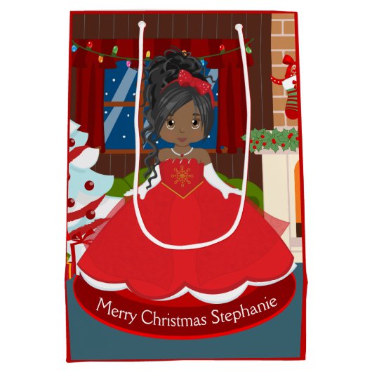 Zwarte kerstprinses medium cadeauzakje (Achterkant)