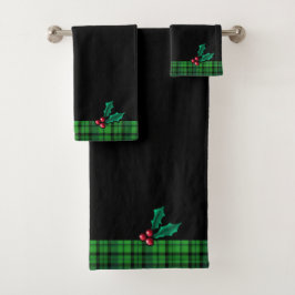 Zwarte kerstspelset en Holly Towel Set Bad Handdoek