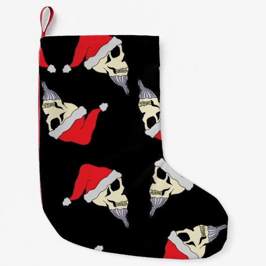 Zwarte kerststeniging met schedels in kerstmantels kleine kerstsok (Voorkant)
