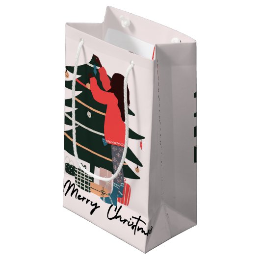 Zwarte kersttas voor meisjes klein cadeauzakje (Voorkant Gekanteld)