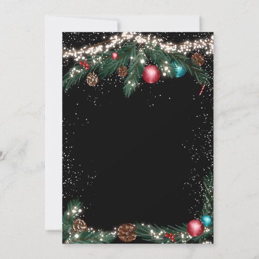 Zwarte kerstverlichting dennentak sneeuw bruiloft kaart (Achterkant)