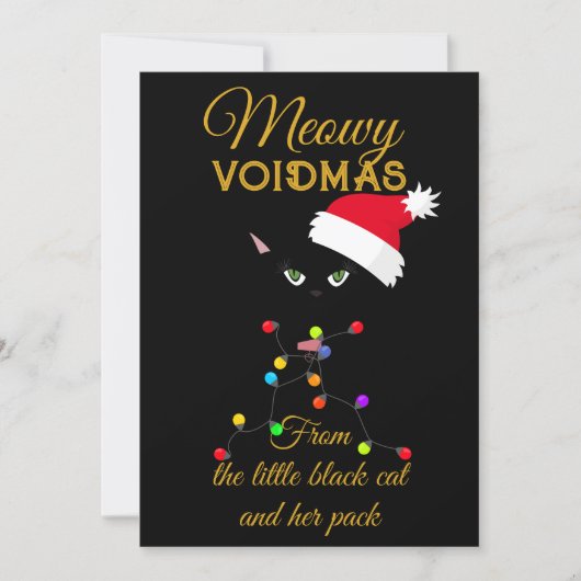Zwarte Kerstverlichting Katten Kerstmis Meowy Void Feestdagenkaart (Voorkant)