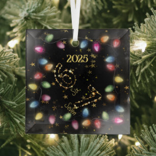 Zwarte Kerstverlichtingslint Gouden Ster 6 7 Glas Ornament