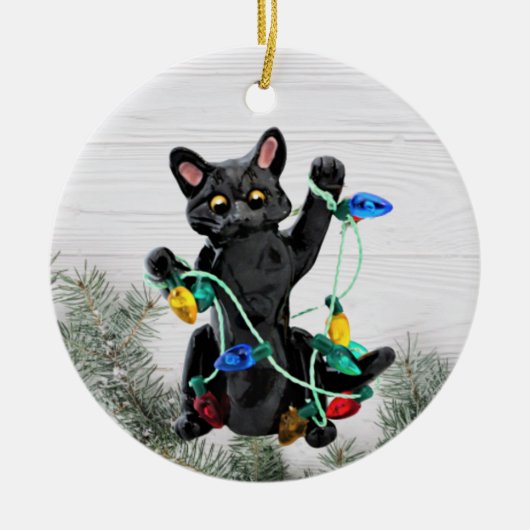 Zwarte kerstversiering keramisch ornament (Voorkant)