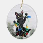 Zwarte kerstversiering keramisch ornament (Links)