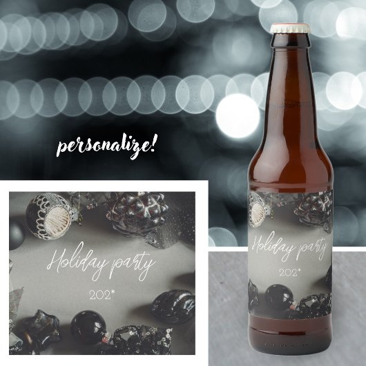  zwarte kerstversiering met lint bier etiket