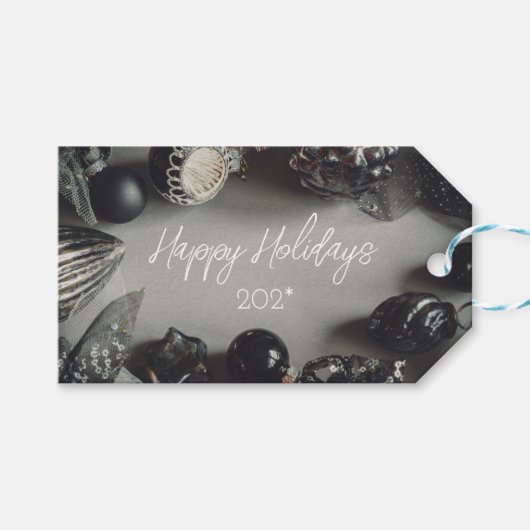 zwarte kerstversiering met lint cadeaulabel (Voorkant (Horizontaal))