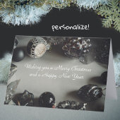  zwarte kerstversiering met lint feestdagen kaart