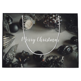  zwarte kerstversiering met lint groot cadeauzakje