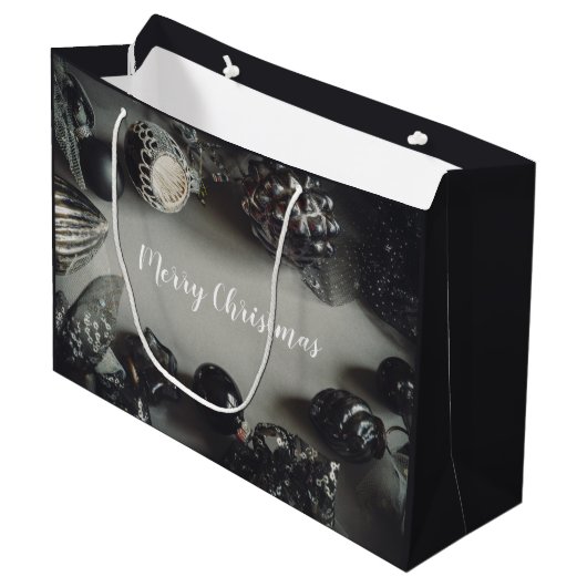 zwarte kerstversiering met lint groot cadeauzakje (Voorkant Gekanteld)