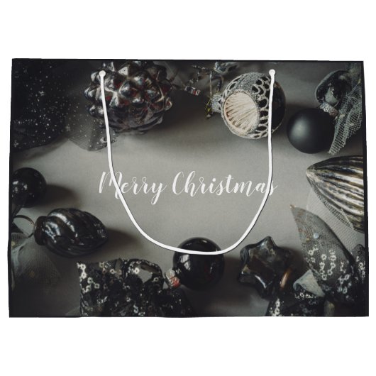 zwarte kerstversiering met lint groot cadeauzakje (Achterkant)