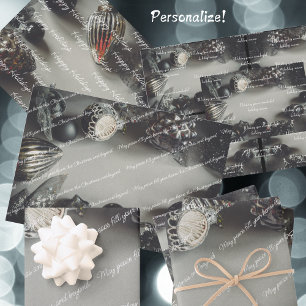  zwarte kerstversiering met lint inpakpapier vel