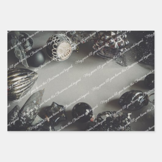  zwarte kerstversiering met lint inpakpapier vel (Voorkant)