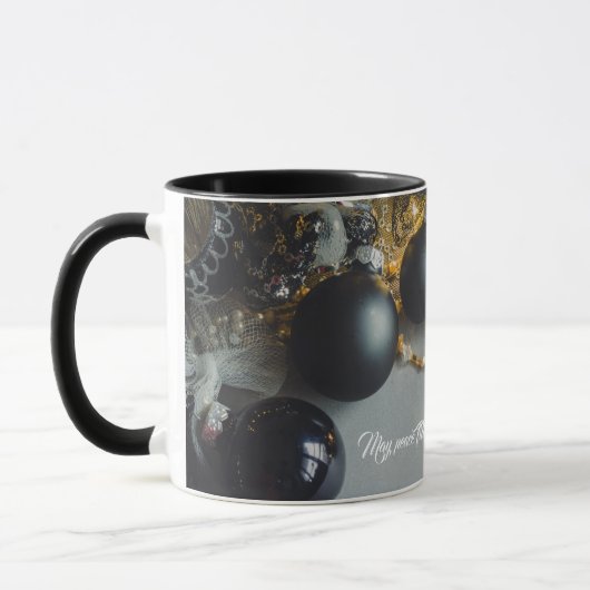  zwarte kerstversiering met lint mok (Links)