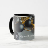 zwarte kerstversiering met lint mok (Voorkant links)