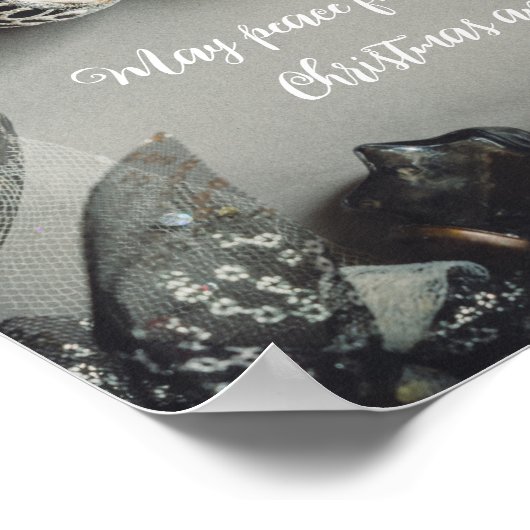  zwarte kerstversiering met lint poster (Hoek)