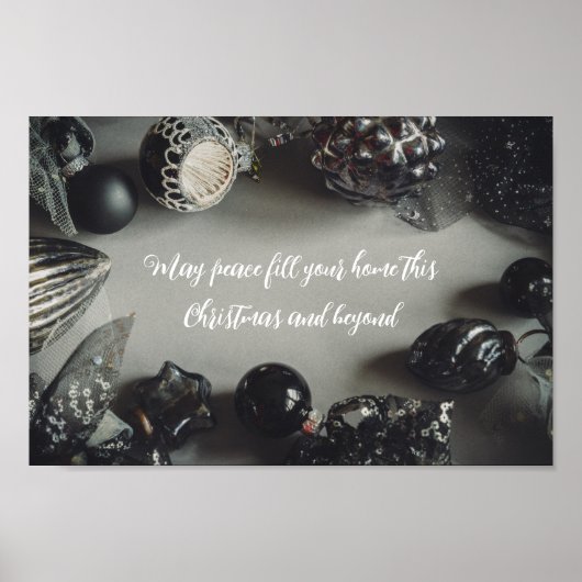  zwarte kerstversiering met lint poster (Voorkant)