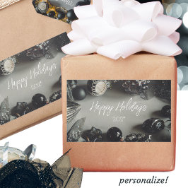 zwarte kerstversiering met lint rechthoekige sticker