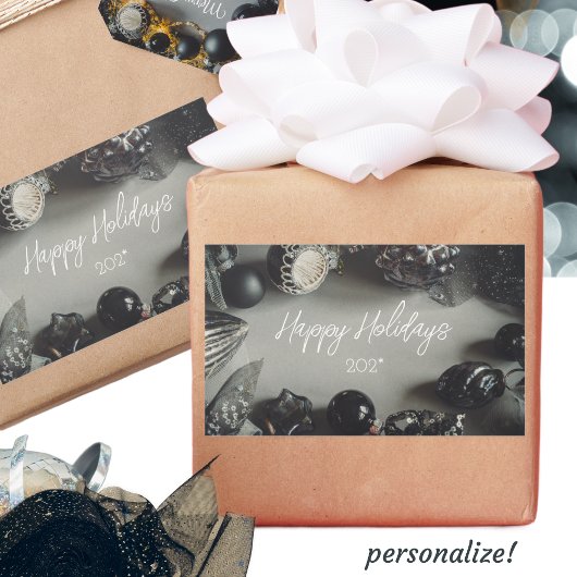 zwarte kerstversiering met lint rechthoekige sticker