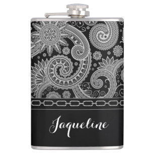 Zwarte keten Paisley Heupfles