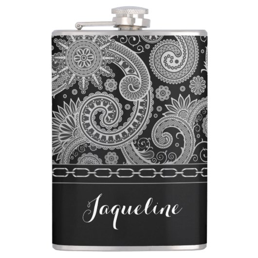 Zwarte keten Paisley Heupfles (Voorkant)