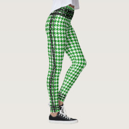 Zwarte Keten Trim Kelly Green White Houndstooth Leggings