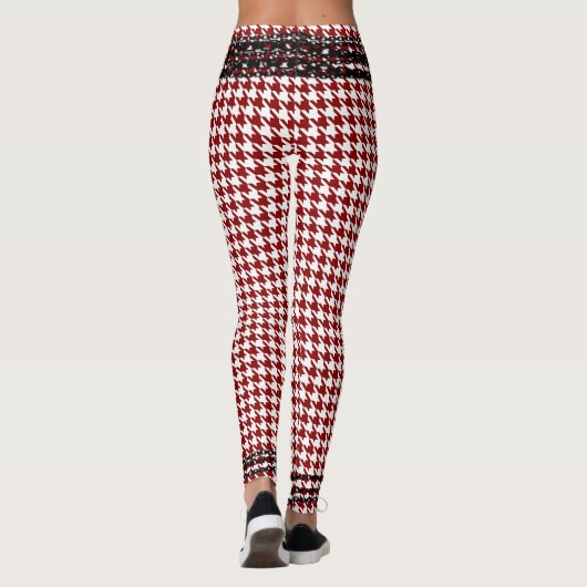 Zwarte Keten Trim Red White Houndstooth Leggings (Achterkant)
