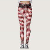 Zwarte Keten Trim Red White Houndstooth Leggings (Voorkant)
