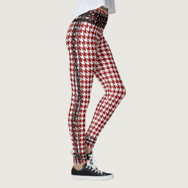 Zwarte Keten Trim Red White Houndstooth Leggings