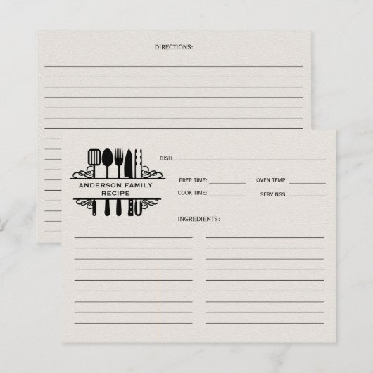 Zwarte Keuken Gereedschap Monogram Recept (Voorkant / Achterkant)