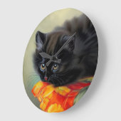  zwarte keuken met rode ventilatorbak grote klok (Hoek)