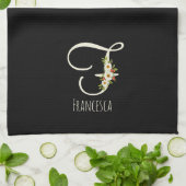 Zwarte keukendoek met monogram Huis geschenk Theedoek (Gevouwen)