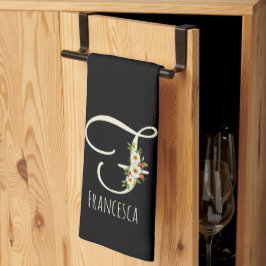 Zwarte keukendoek met monogram Huis geschenk Theedoek