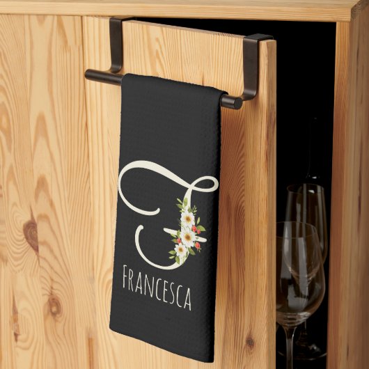 Zwarte keukendoek met monogram Huis geschenk Theedoek (Derde Gevouwen)