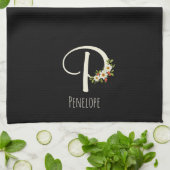 Zwarte keukendoek met monogram Huis geschenk Theedoek (Gevouwen)