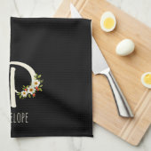 Zwarte keukendoek met monogram Huis geschenk Theedoek (Quarter Fold)