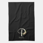 Zwarte keukendoek met monogram Huis geschenk Theedoek (Verticaal)