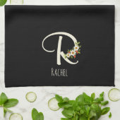 Zwarte keukendoek met monogram Huis geschenk Theedoek (Gevouwen)