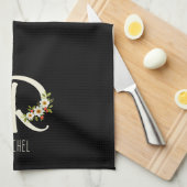 Zwarte keukendoek met monogram Huis geschenk Theedoek (Quarter Fold)