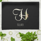 Zwarte keukendoek met monogram Huis geschenk Theedoek (Gevouwen)