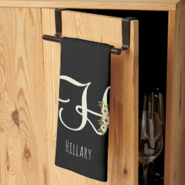 Zwarte keukendoek met monogram Huis geschenk Theedoek
