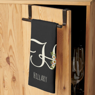 Zwarte keukendoek met monogram Huis geschenk Theedoek