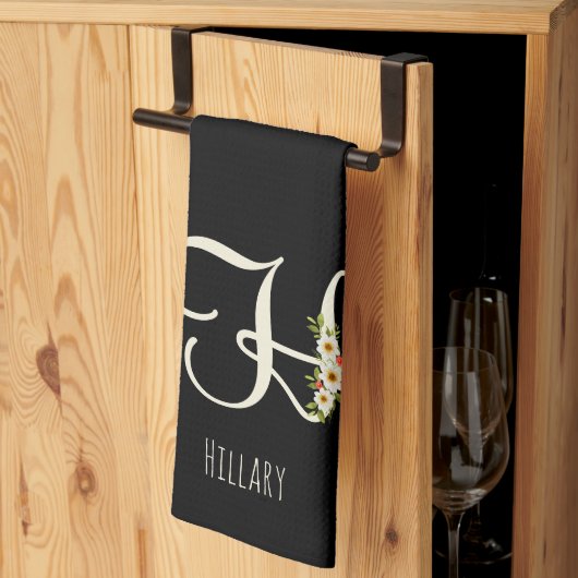 Zwarte keukendoek met monogram Huis geschenk Theedoek (Derde Gevouwen)