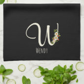 Zwarte keukenhanddoek met monogram Huis geschenk (Gevouwen)