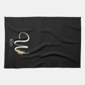 Zwarte keukenhanddoek met monogram Huis geschenk (Horizontaal)