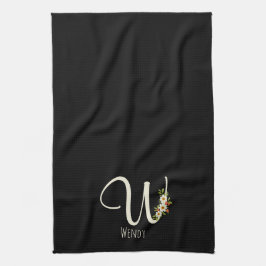 Zwarte keukenhanddoek met monogram Huis geschenk