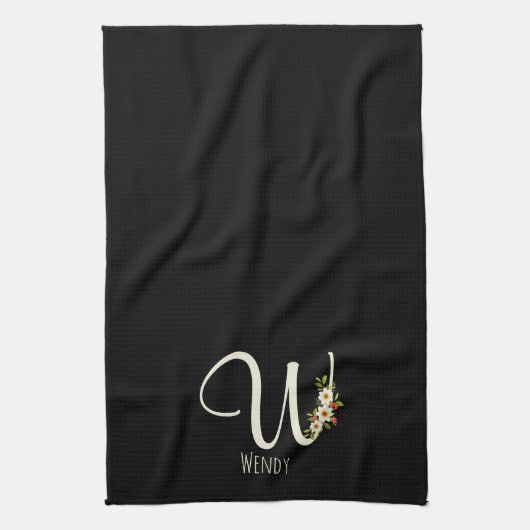 Zwarte keukenhanddoek met monogram Huis geschenk (Verticaal)