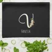 Zwarte keukenhanddoek met monogram Huis verwarming (Gevouwen)